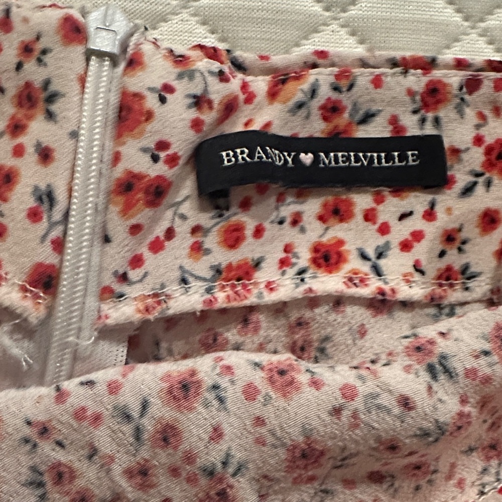 Brandy Melville Red and White Floral A-Line Skirt